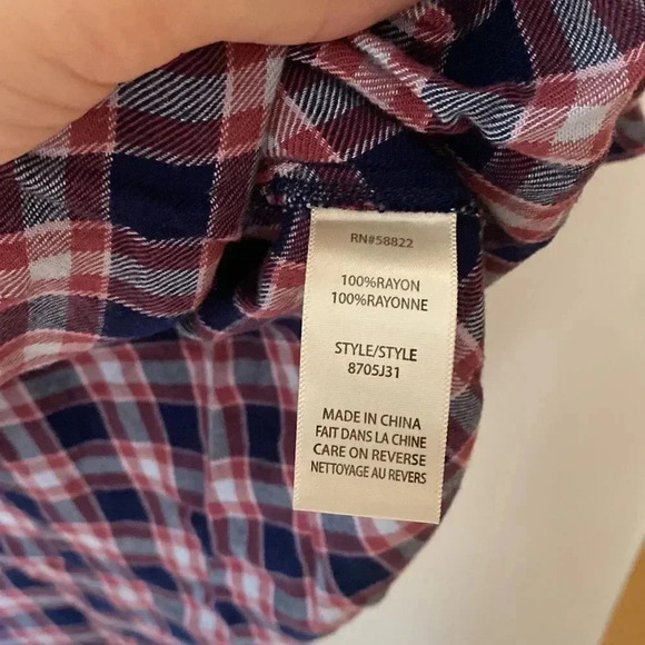 Max Studio Plaid Checkered Ruffle Flutter Sleeve Wrap Top Navy Red Size L - Picture 7 of 11